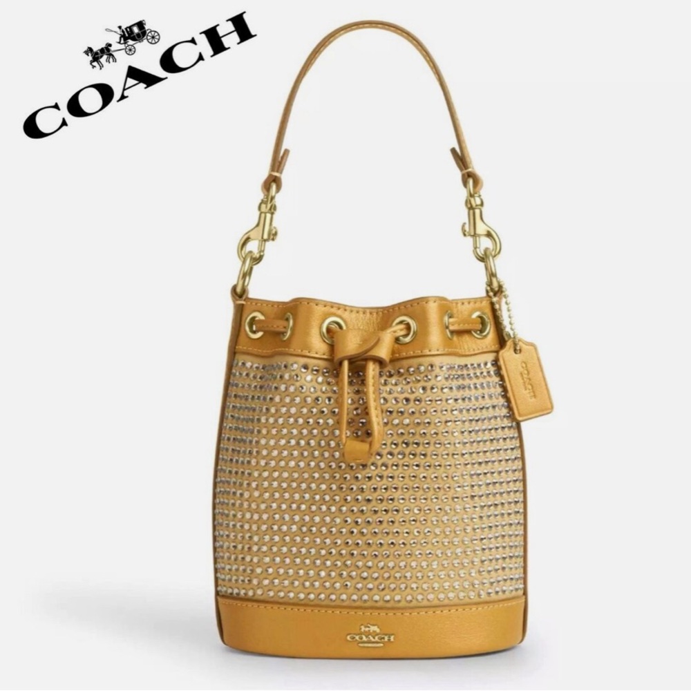 Coach Tan Shoulder Bag with Leather Trim and Gold Hardware